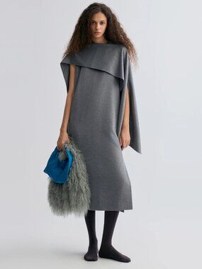 NWT Front Row Shop Opera Cape Maxi Dress Grey Melange, size Small